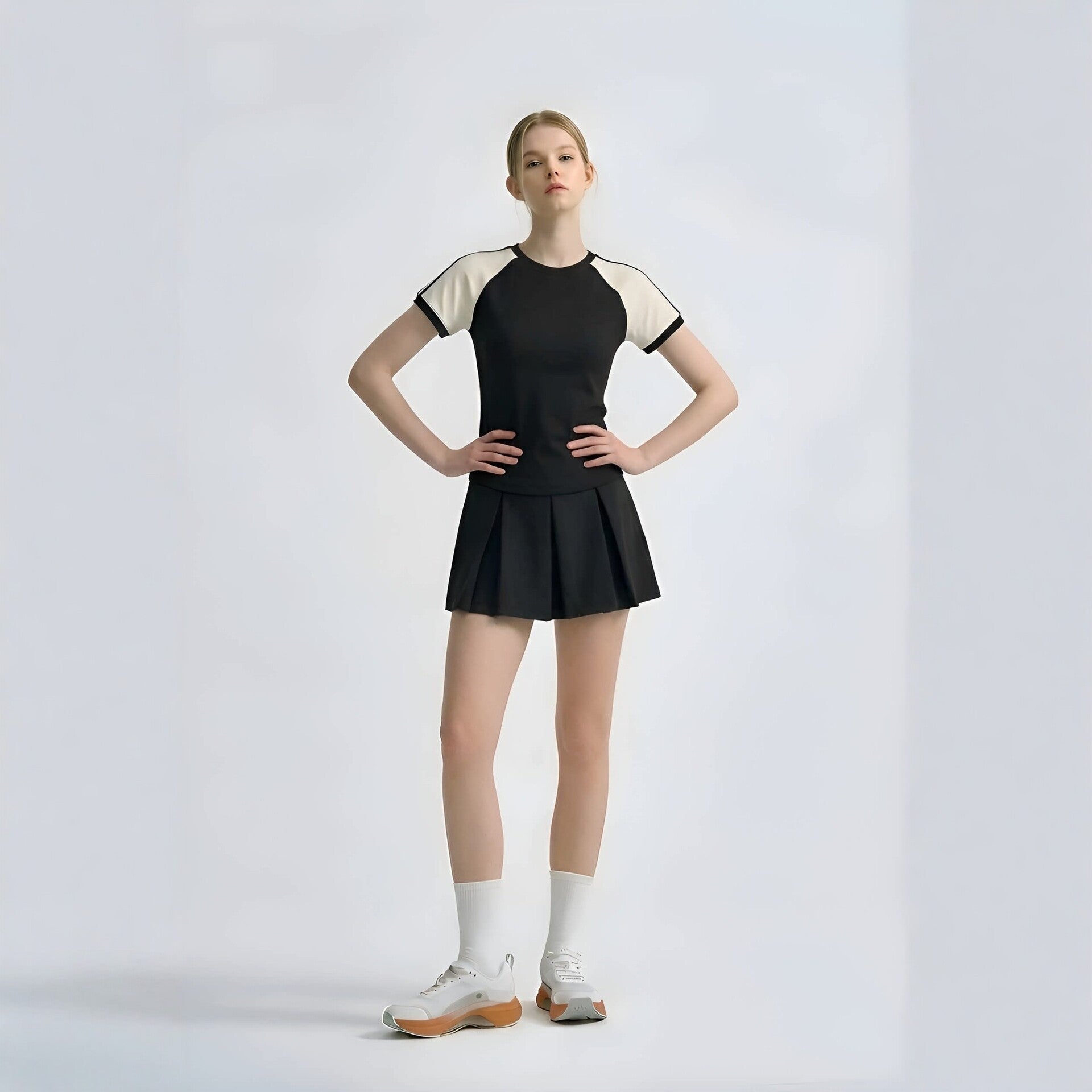 Spring Summer New Striped Fitness Dress with Built-in Pants, Nylon Sports Badminton Tennis Skirt