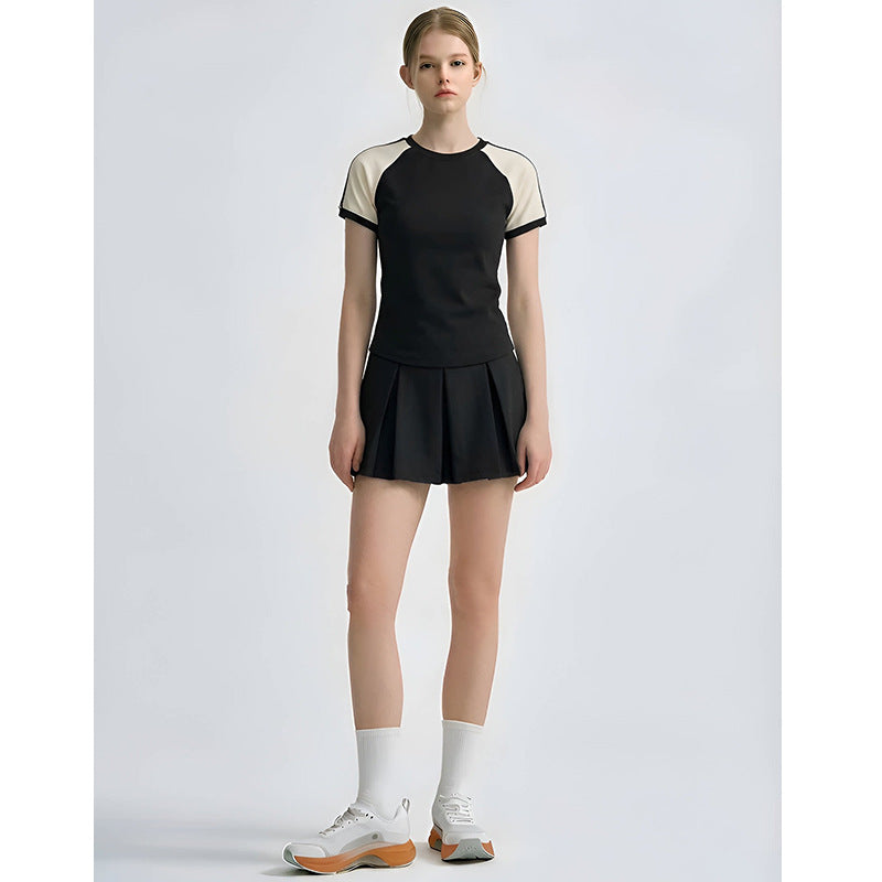 Spring Summer New Striped Fitness Dress with Built-in Pants, Nylon Sports Badminton Tennis Skirt