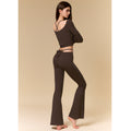 Sexy Fit-Flattering Fitness Set 3-Piece Crop Top with Open Back, Flared Pants, Slim-Fitting Yoga Workout Outfit