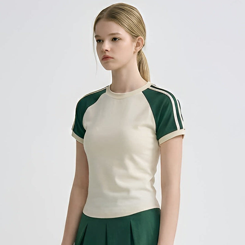 Spring Summer New Striped Fitness Dress with Built-in Pants, Nylon Sports Badminton Tennis Skirt