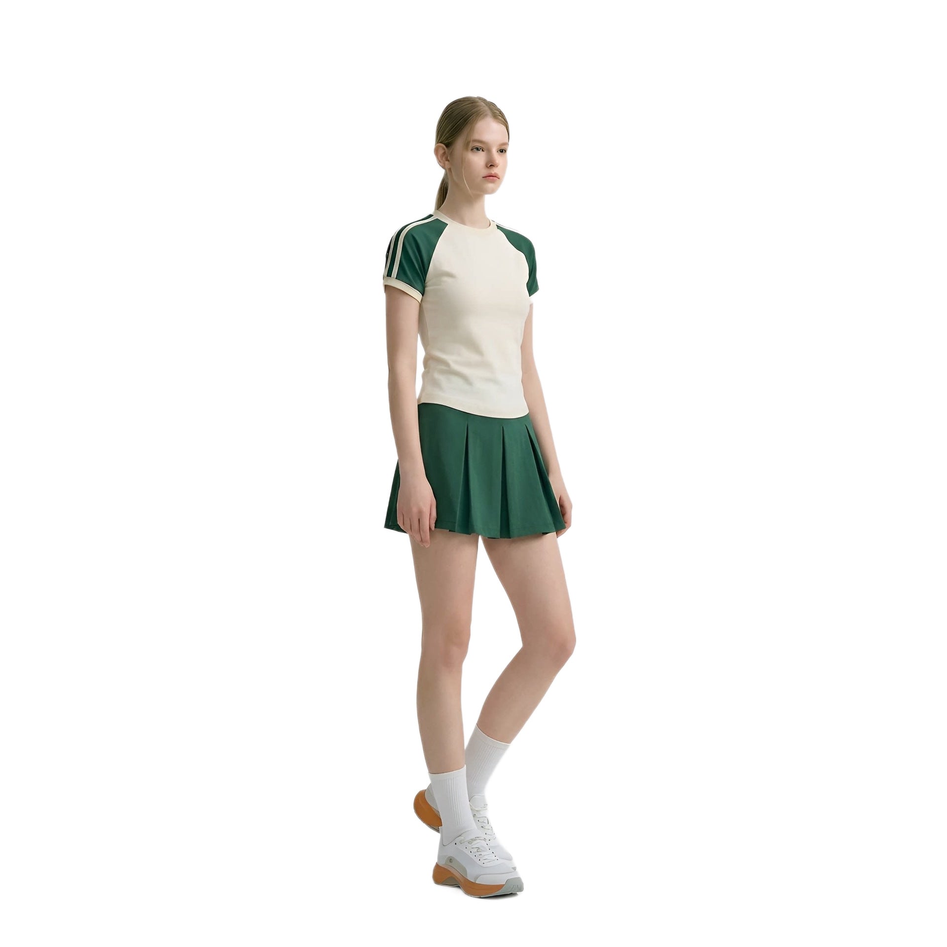 Spring Summer New Striped Fitness Dress with Built-in Pants, Nylon Sports Badminton Tennis Skirt