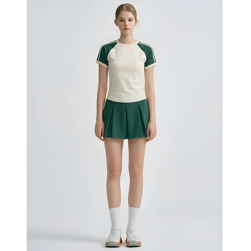 Spring Summer New Striped Fitness Dress with Built-in Pants, Nylon Sports Badminton Tennis Skirt
