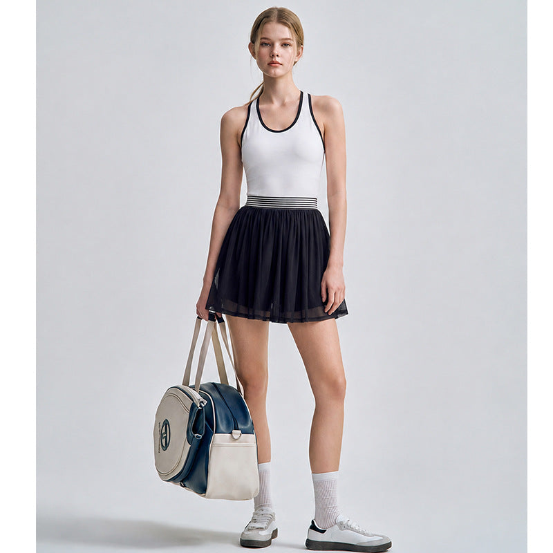 26 Spring/Summer New Stripe Fitness Dress with Built-in Shorts, Nylon Sporty INS Style Badminton Tennis Skirt