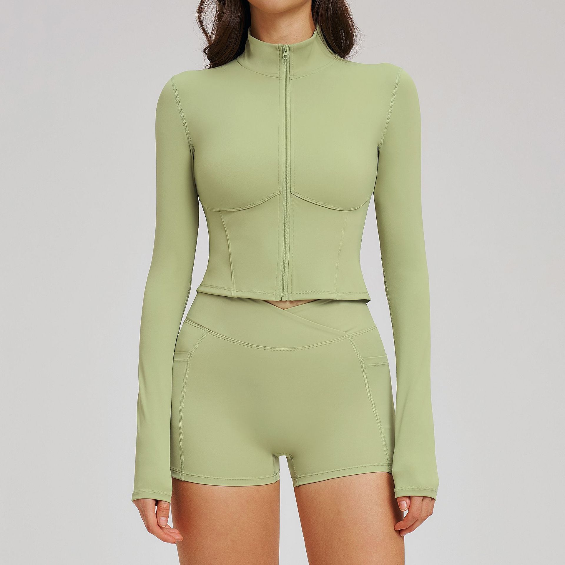 Spring Sport Set, Bare-Feel Zipper Fashion Casual Outfit, Fitness Running Activewear Set