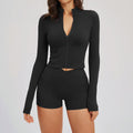 Spring Sport Set, Bare-Feel Zipper Fashion Casual Outfit, Fitness Running Activewear Set