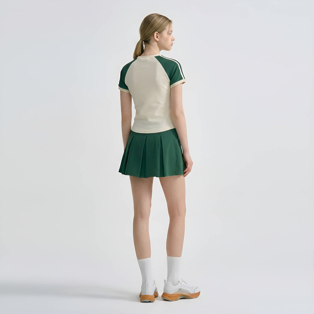 Spring Summer New Striped Fitness Dress with Built-in Pants, Nylon Sports Badminton Tennis Skirt