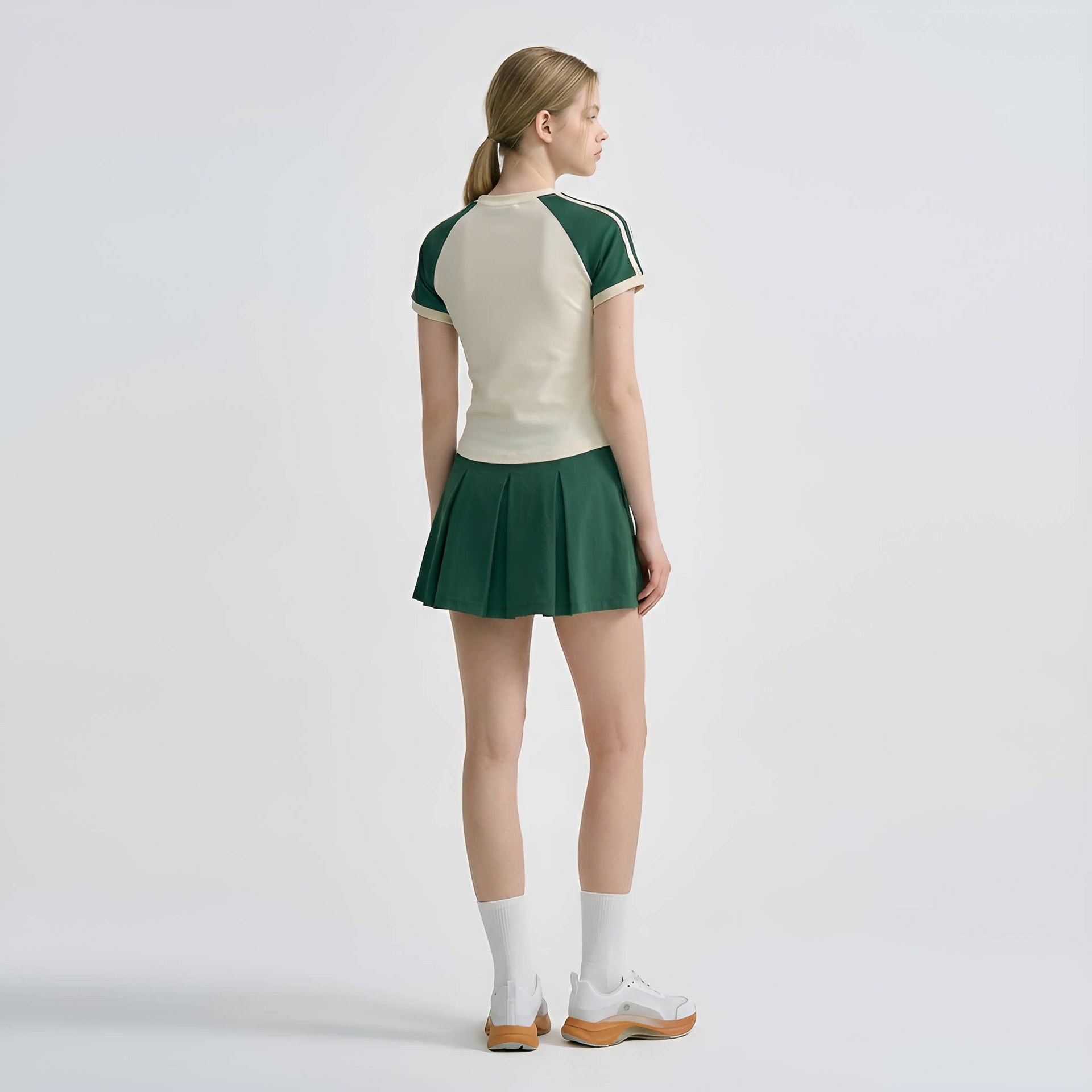 Spring Summer New Striped Fitness Dress with Built-in Pants, Nylon Sports Badminton Tennis Skirt