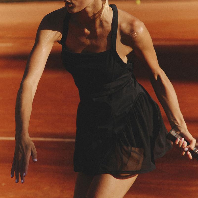 Women's Sports Tennis Dress with Backless Design, Sleeveless, Anti-see-through, Quick-dry Outdoor Badminton and Fitness Wear