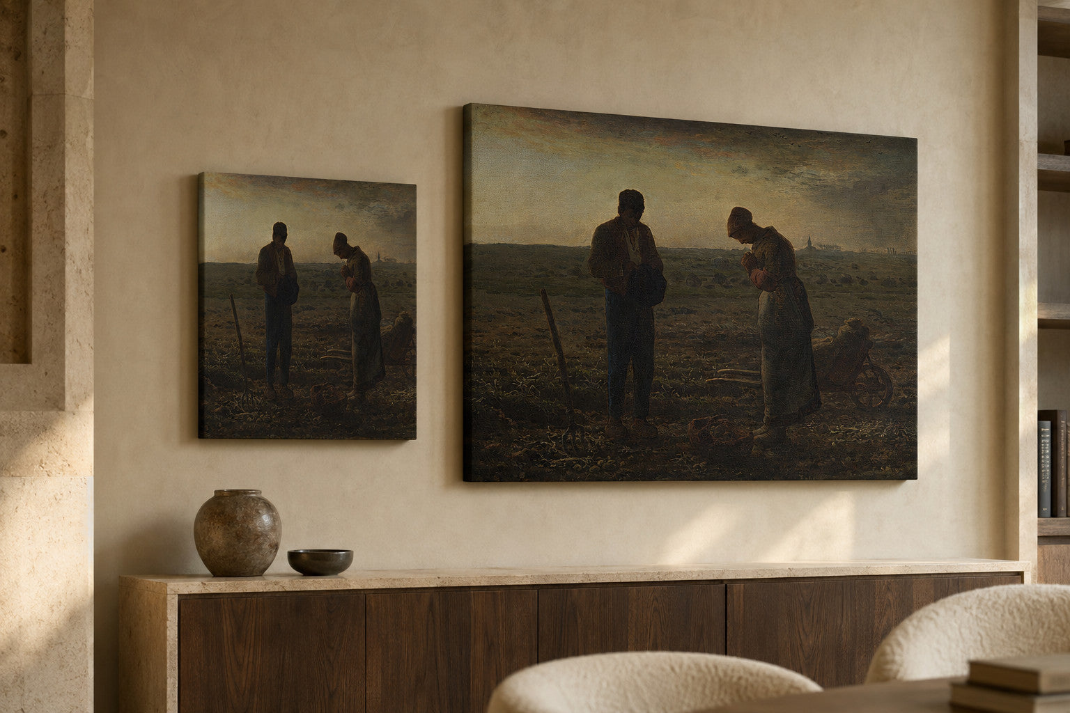 The Angelus canvas print in two sizes styled in a warm minimal interior