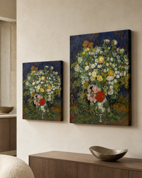 Bouquet of Flowers in a Vase canvas print in two sizes styled in a warm minimal interior