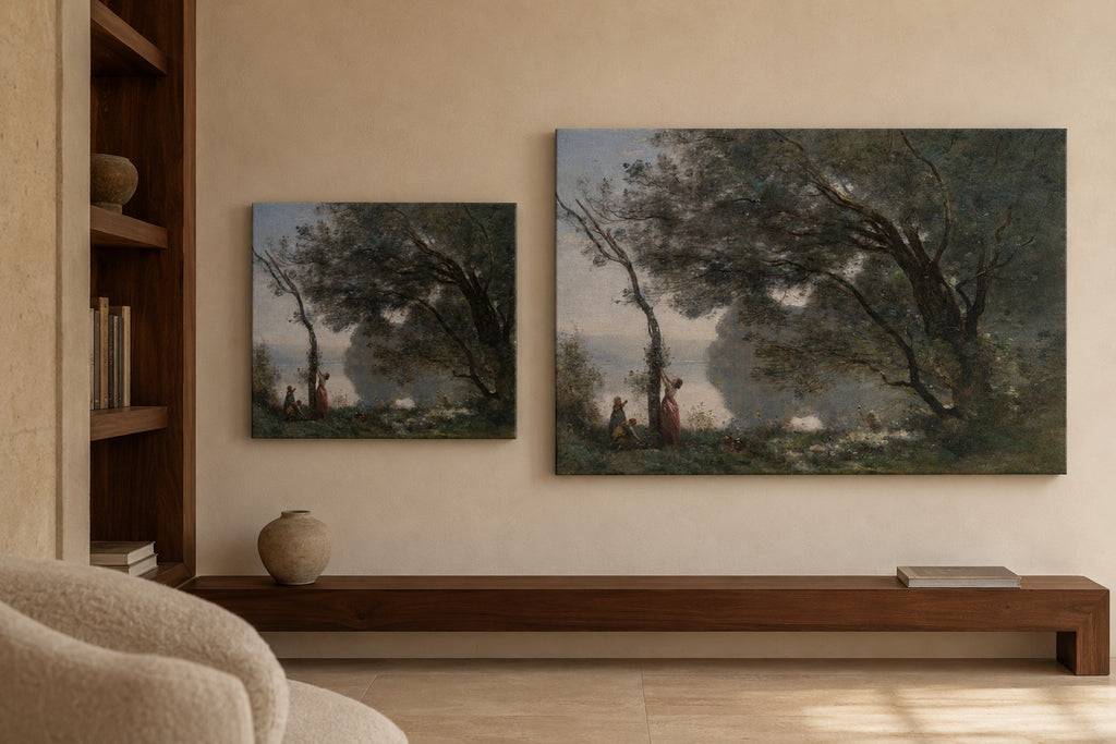 Souvenir de Mortefontaine canvas print in two sizes styled in a warm minimal interior