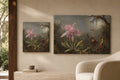 Cattleya Orchid and Three Hummingbirds canvas print in two sizes styled in a warm minimal interior