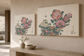 Chrysanthemums and Bee canvas print in two sizes styled in a warm minimal interior