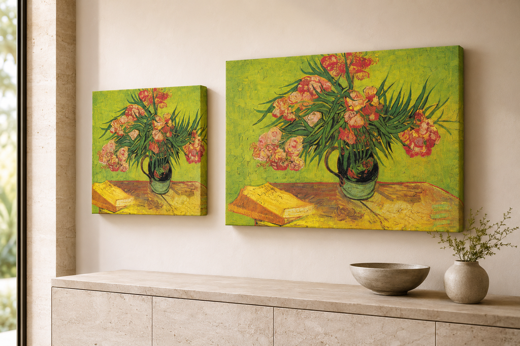 Oleanders canvas print in two sizes styled in a warm minimal interior